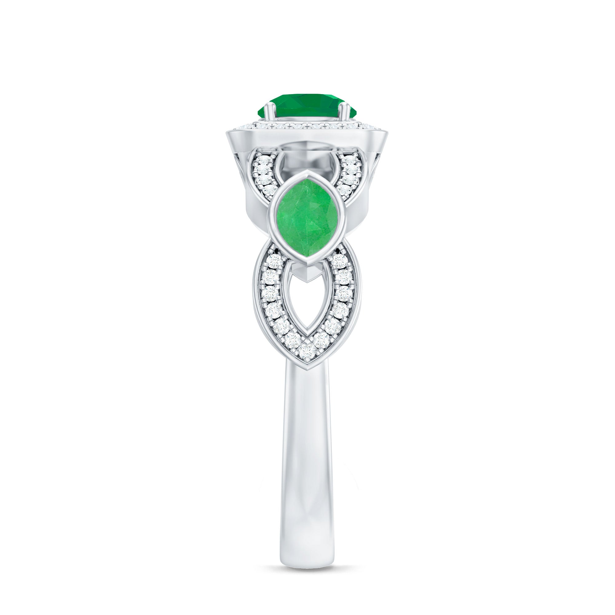 Natural Emerald Diamond Vintage Looking Engagement Ring