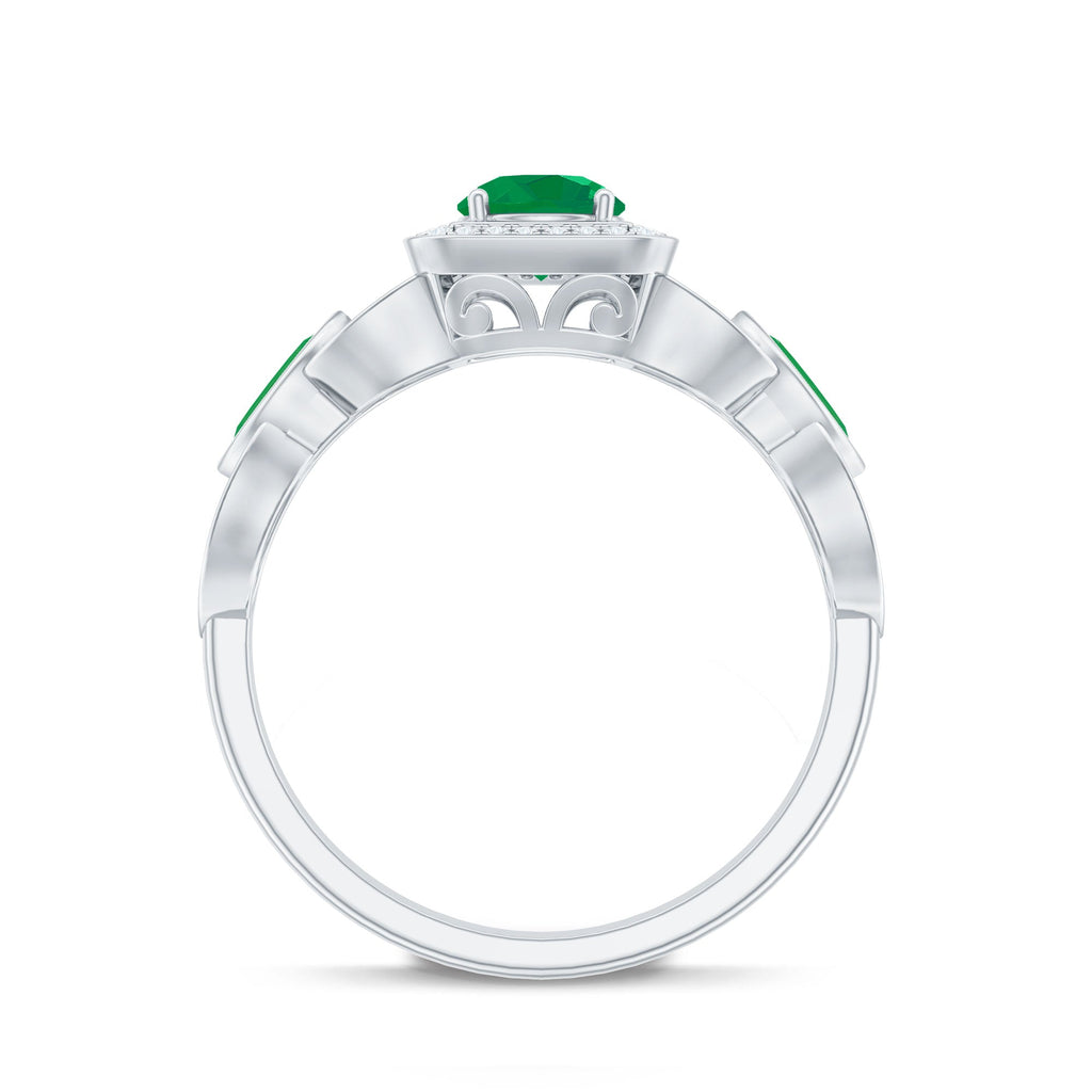 Natural Emerald Diamond Vintage Looking Engagement Ring