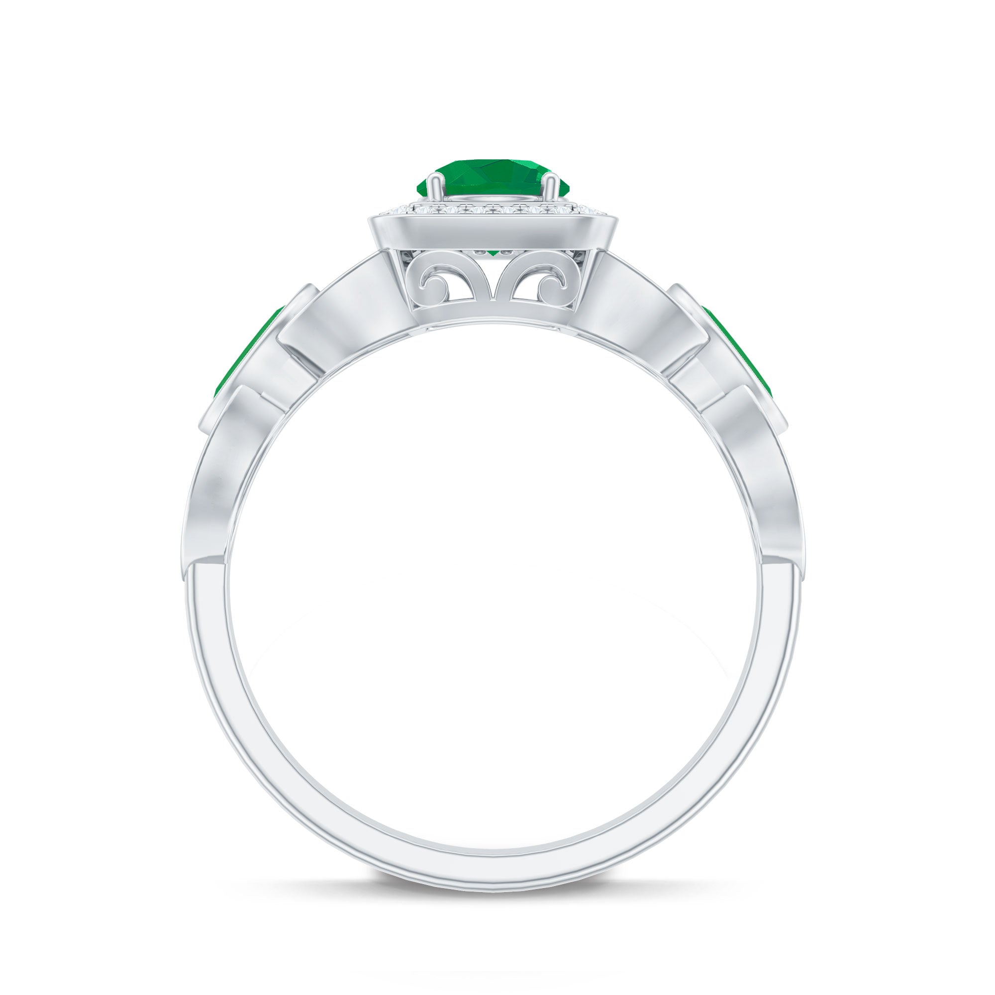 Natural Emerald Diamond Vintage Looking Engagement Ring
