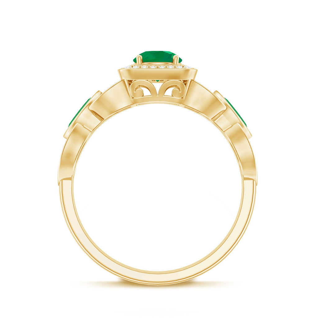 Natural Emerald Diamond Vintage Looking Engagement Ring