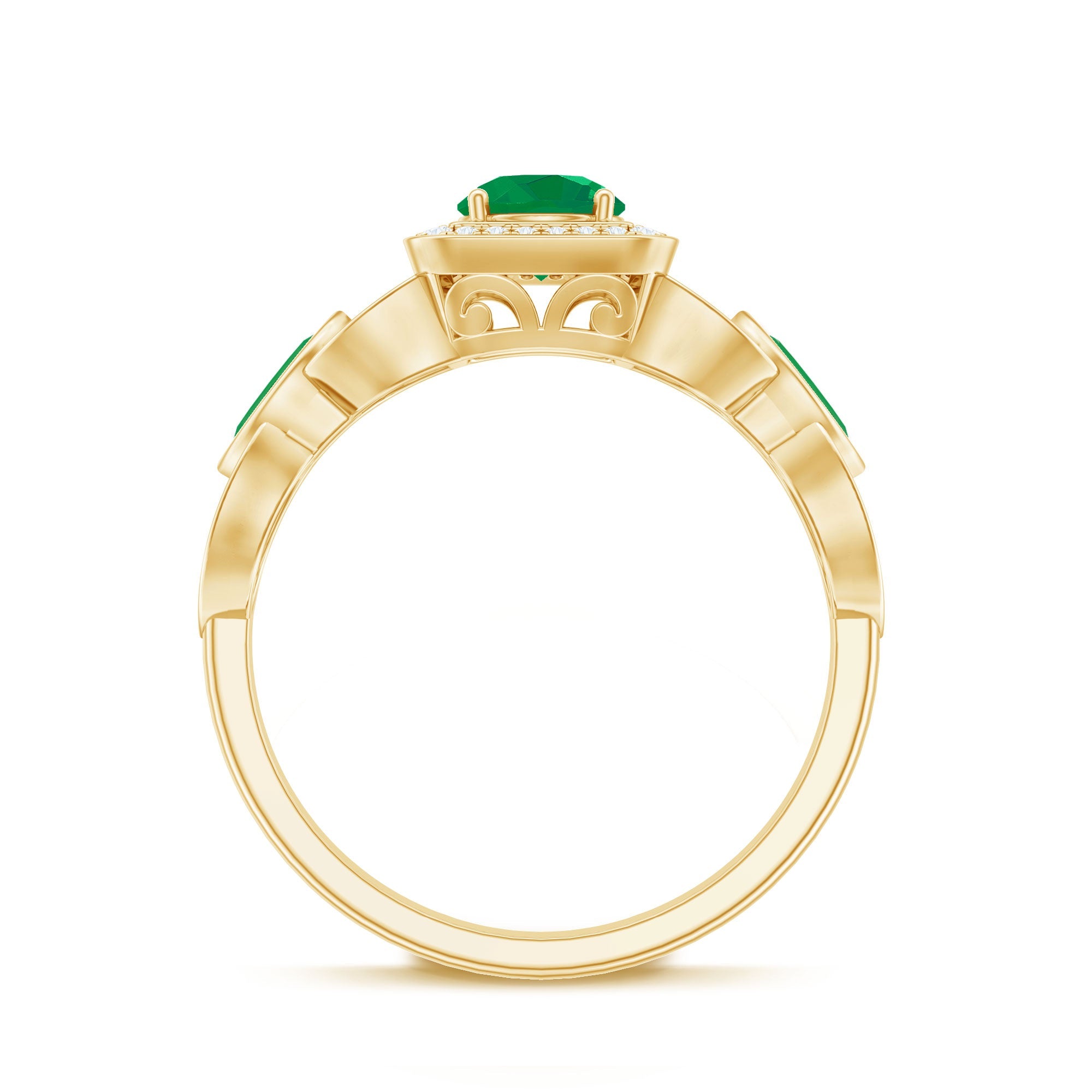 Natural Emerald Diamond Vintage Looking Engagement Ring