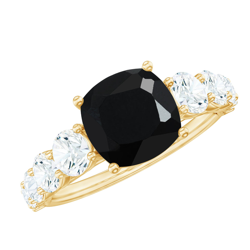 Certified 2.8 Carat Lab Grown Black Diamond Cushion Cut Engagement Ring with Side Stones