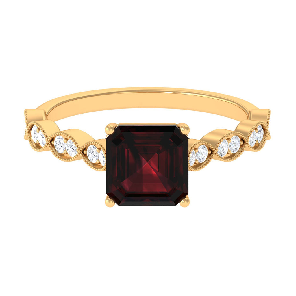 Real 3.3 Carat Asscher Cut Garnet Engagement Ring with Diamond