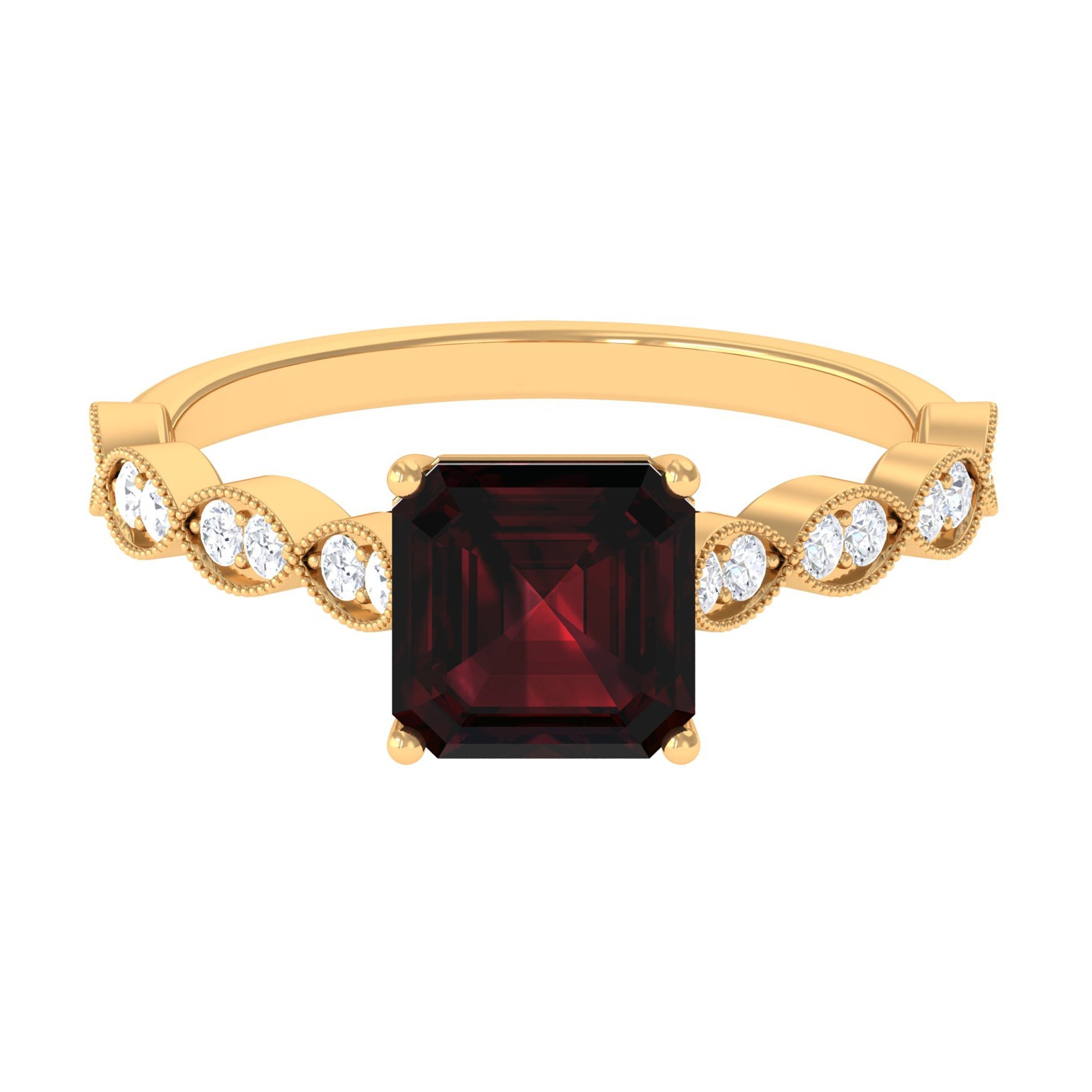 Real 3.3 Carat Asscher Cut Garnet Engagement Ring with Diamond