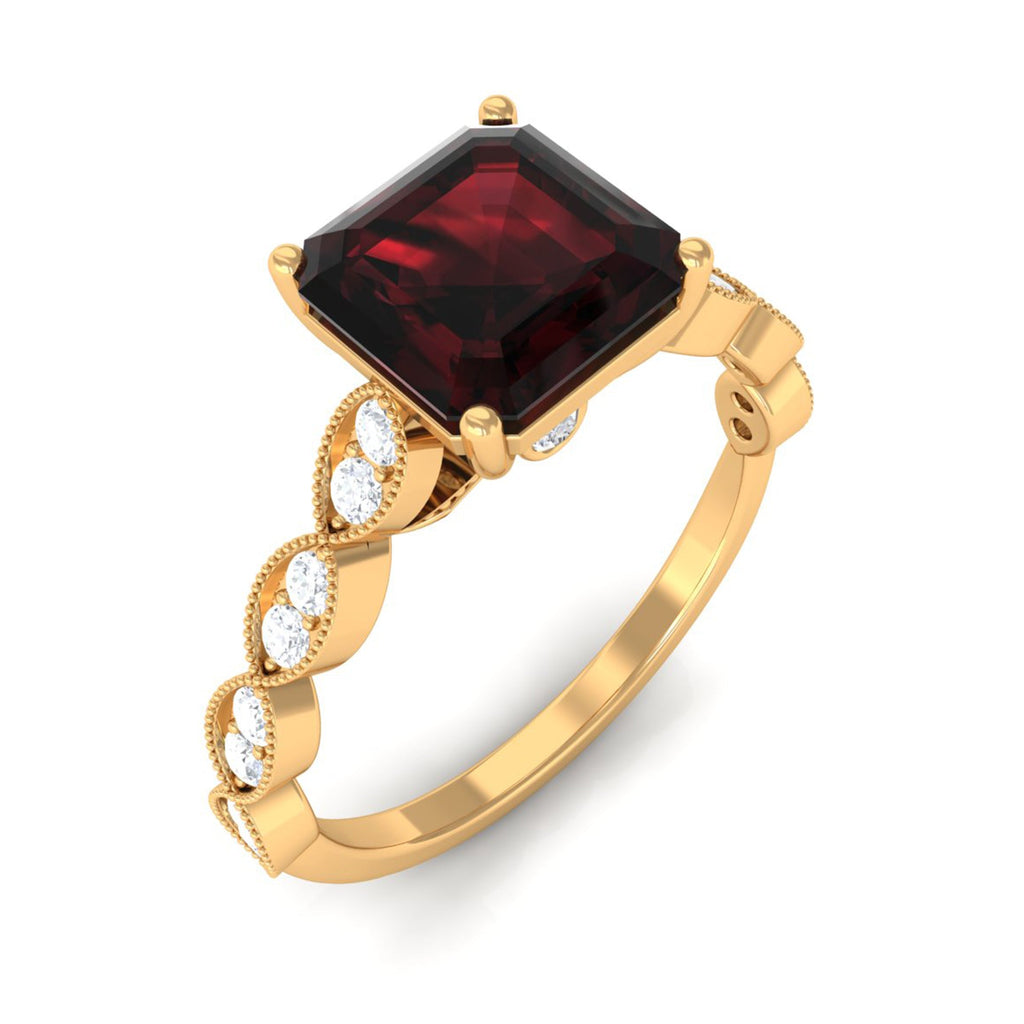 Real 3.3 Carat Asscher Cut Garnet Engagement Ring with Diamond