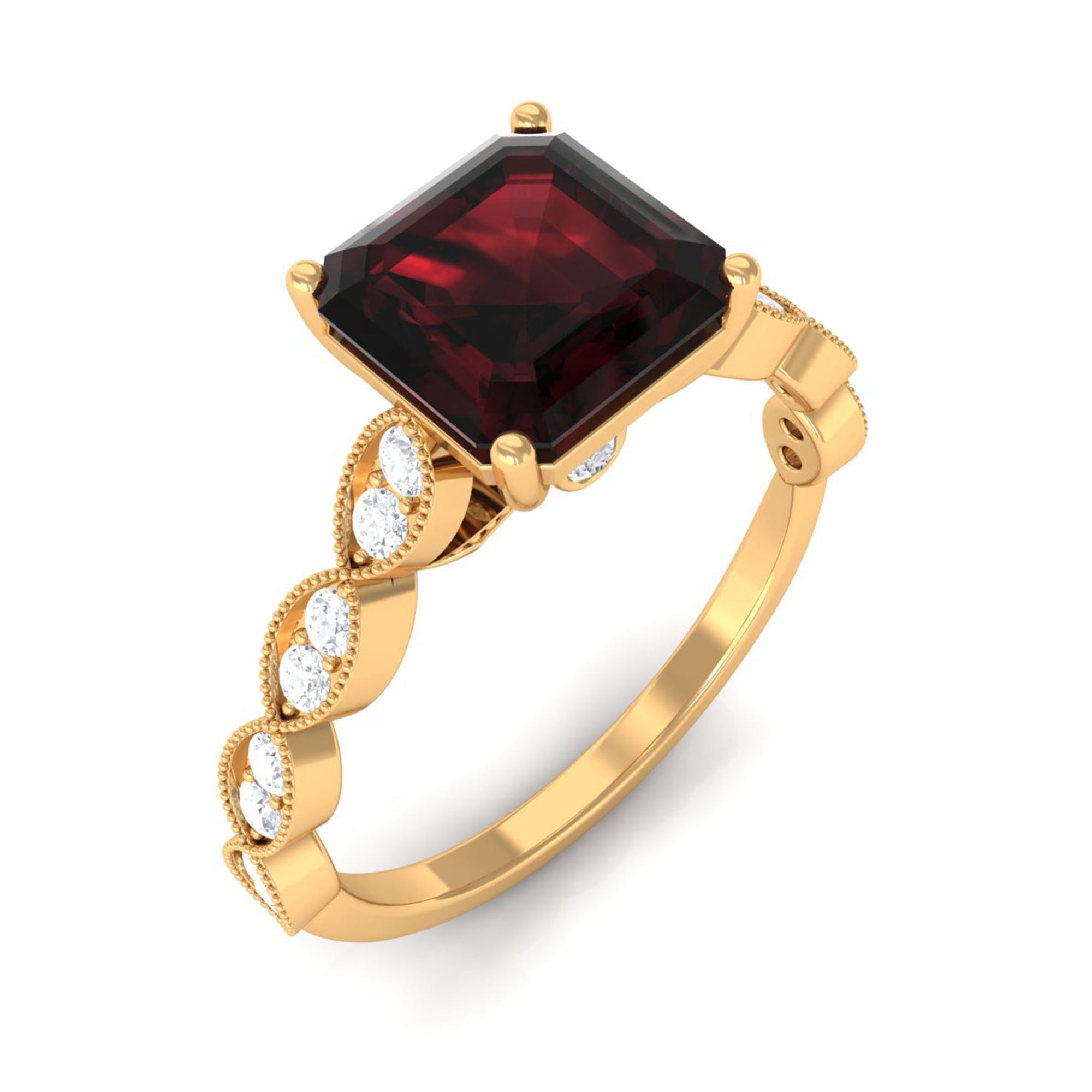Real 3.3 Carat Asscher Cut Garnet Engagement Ring with Diamond
