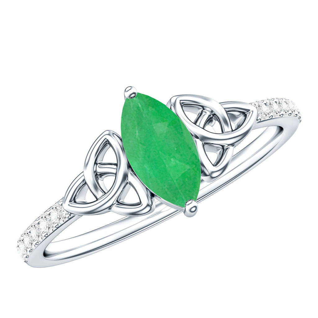 Natural Marquise Emerald Diamond Promise Ring with Celtic Knot