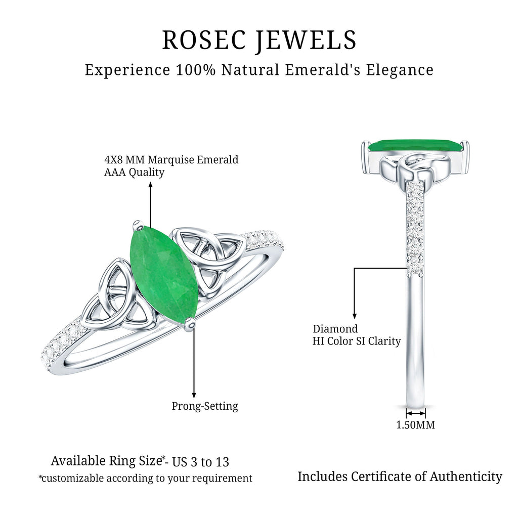 Natural Marquise Emerald Diamond Promise Ring with Celtic Knot
