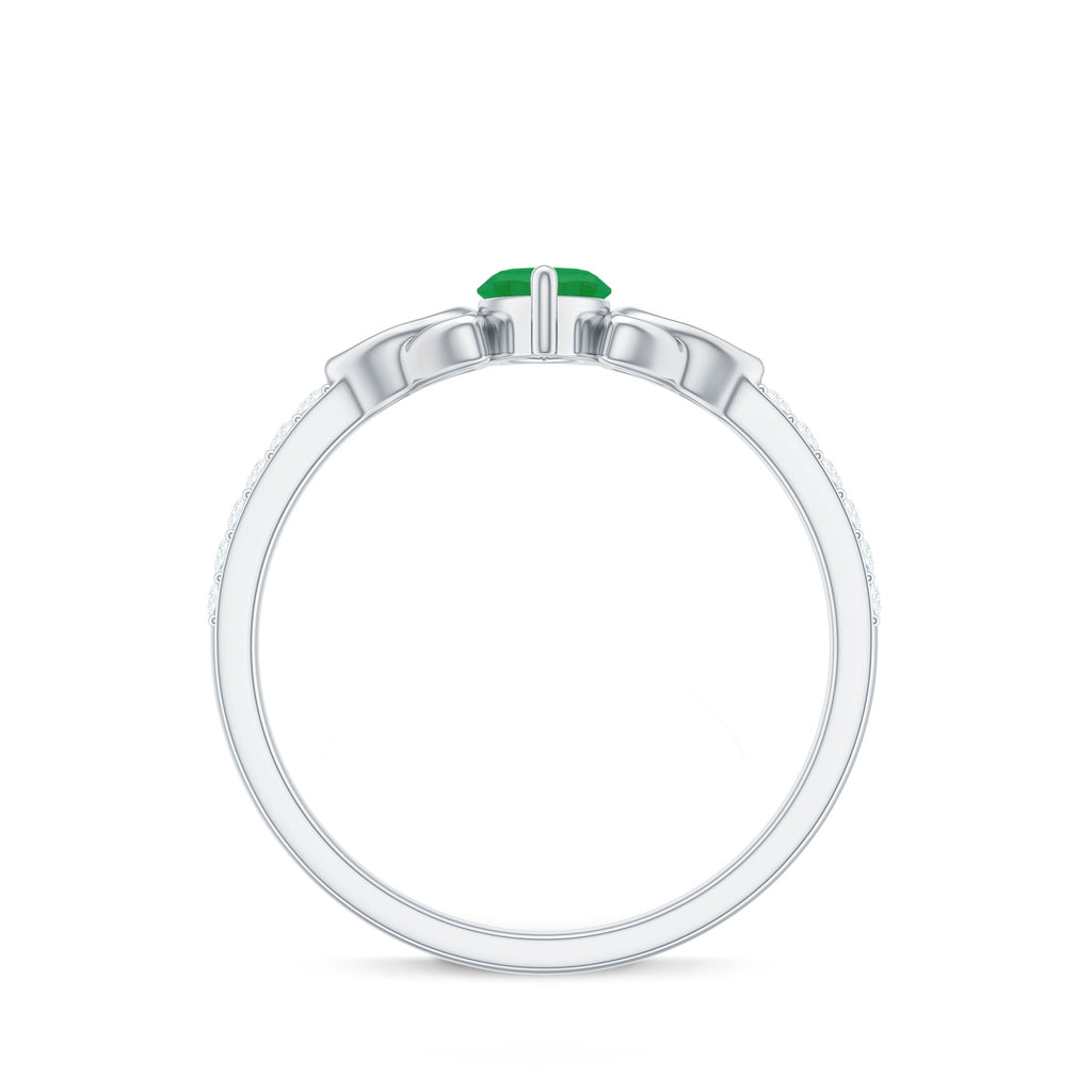 Natural Marquise Emerald Diamond Promise Ring with Celtic Knot