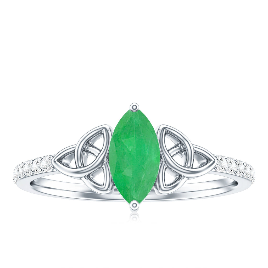 Natural Marquise Emerald Diamond Promise Ring with Celtic Knot