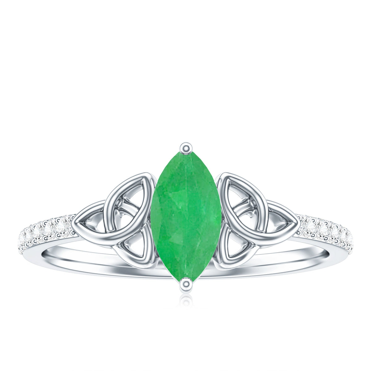 Natural Marquise Emerald Diamond Promise Ring with Celtic Knot