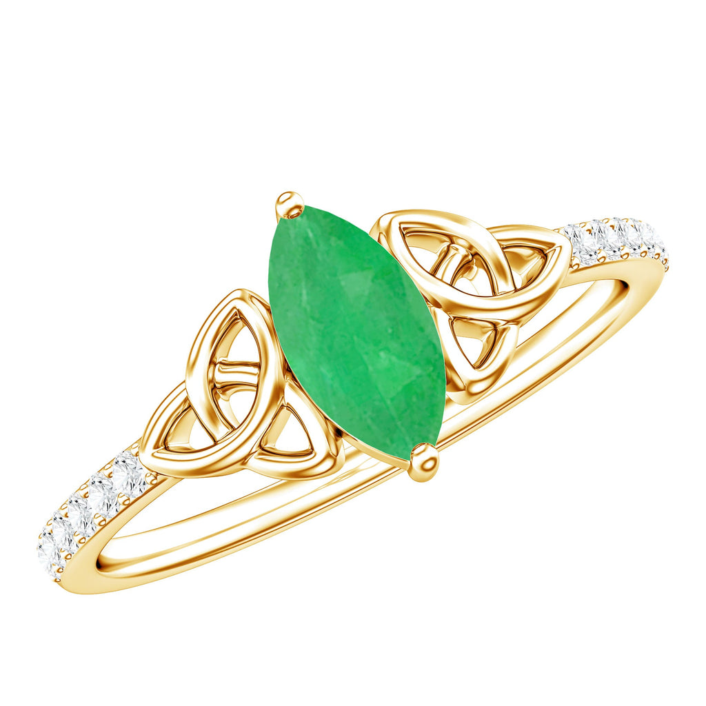 Natural Marquise Emerald Diamond Promise Ring with Celtic Knot