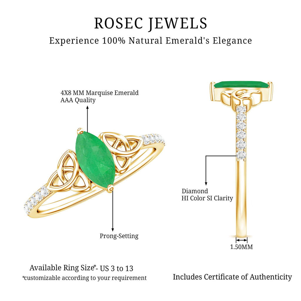 Natural Marquise Emerald Diamond Promise Ring with Celtic Knot