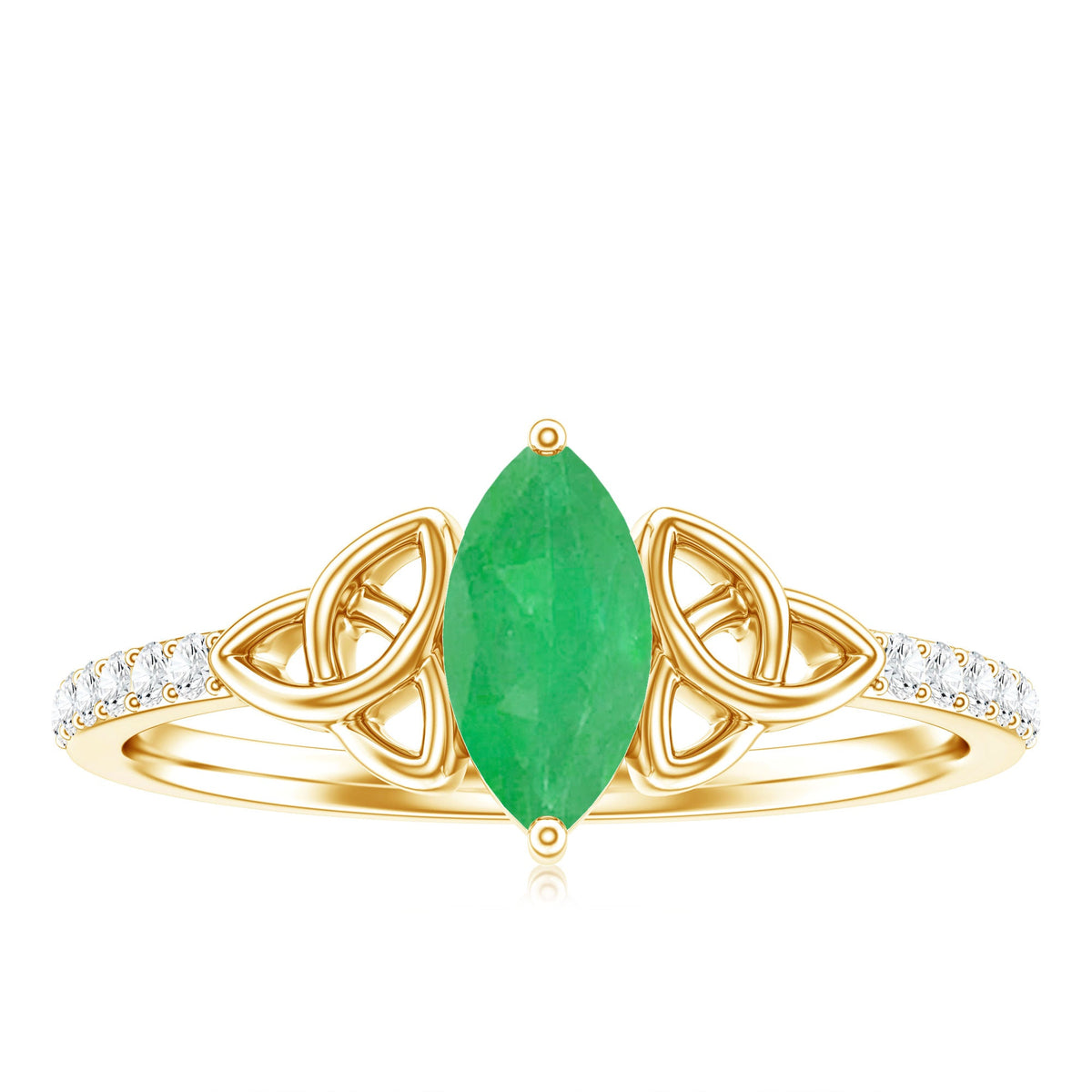 Natural Marquise Emerald Diamond Promise Ring with Celtic Knot