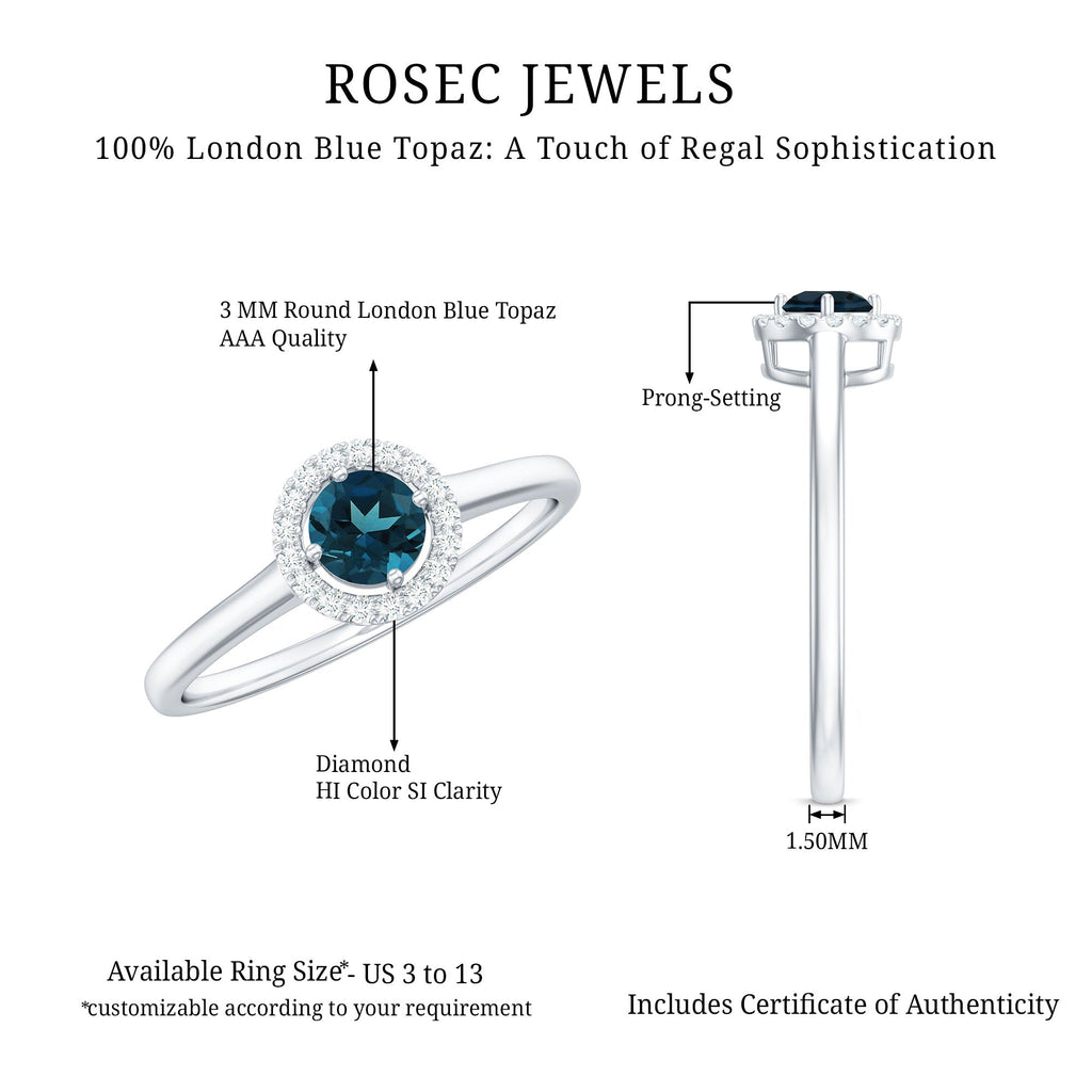 Certified Blue Topaz and Diamond Halo Promise Ring