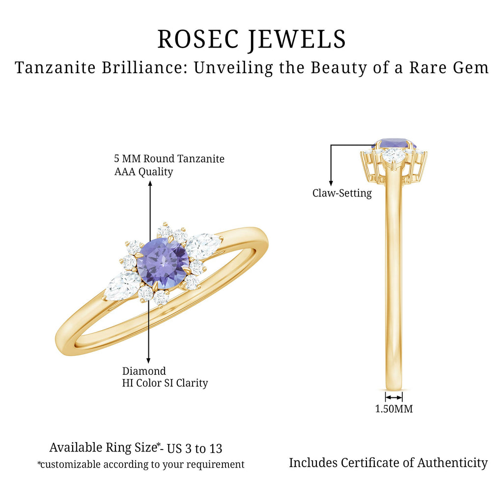 Natural Tanzanite Promise Ring with Diamond stones