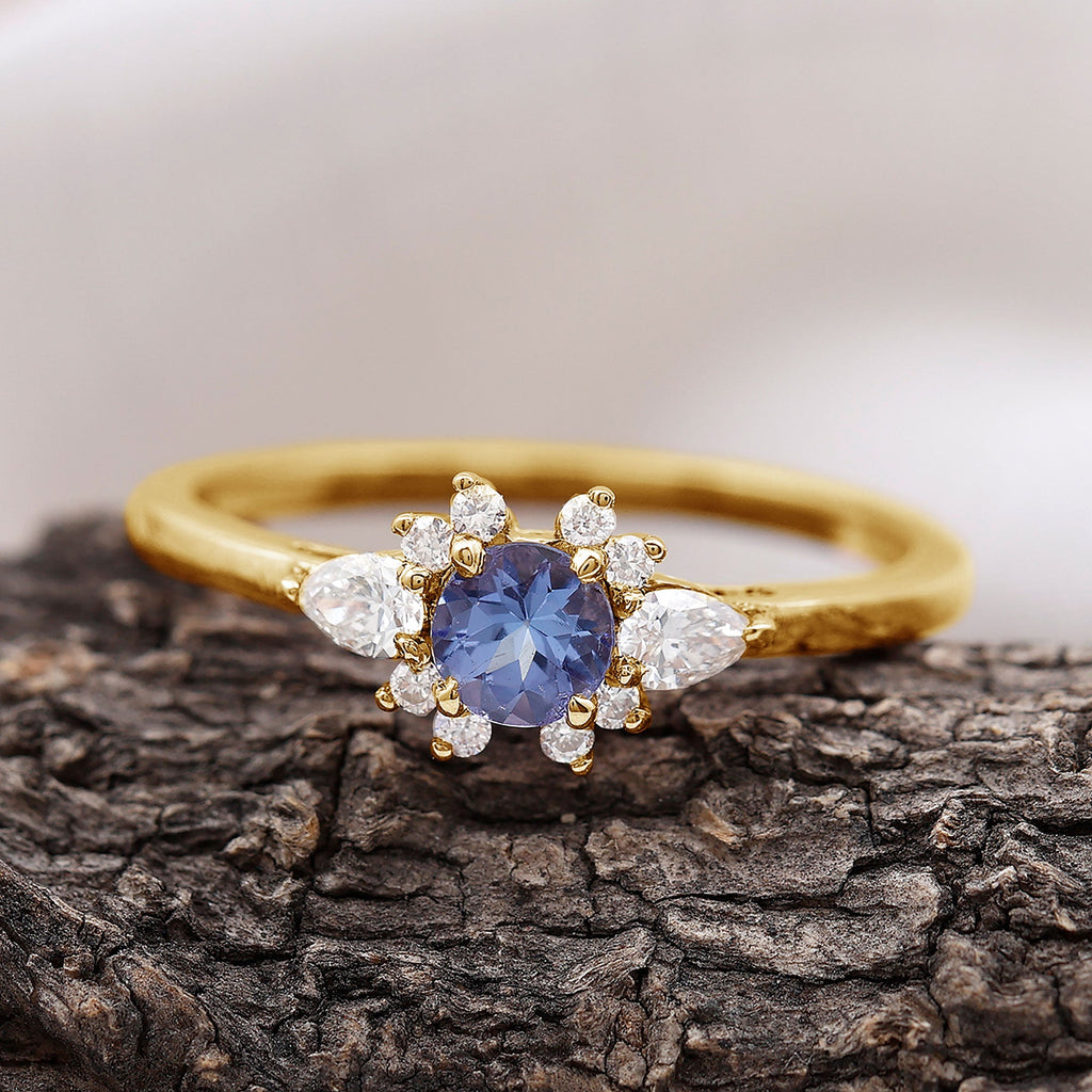Natural Tanzanite Promise Ring with Diamond stones