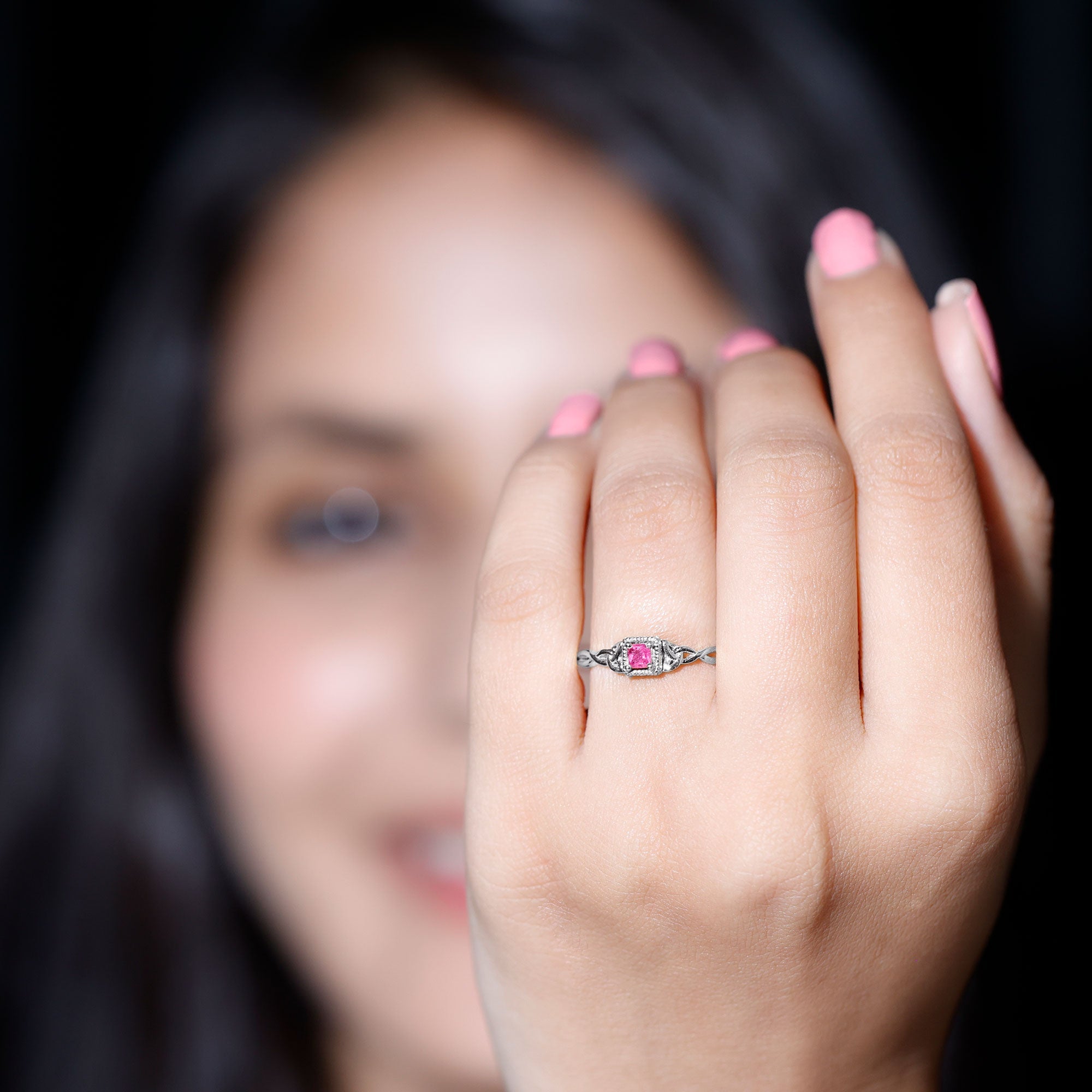 Real Princess Cut Ruby Promise Ring with Celtic Knot