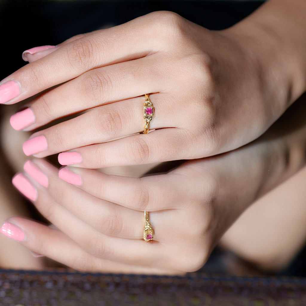 Real Princess Cut Ruby Promise Ring with Celtic Knot