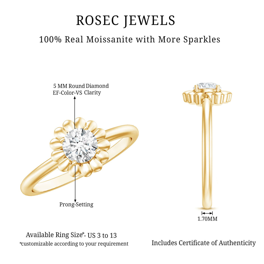 Brilliant Cut Moissanite Flower Promise Ring with Certificate