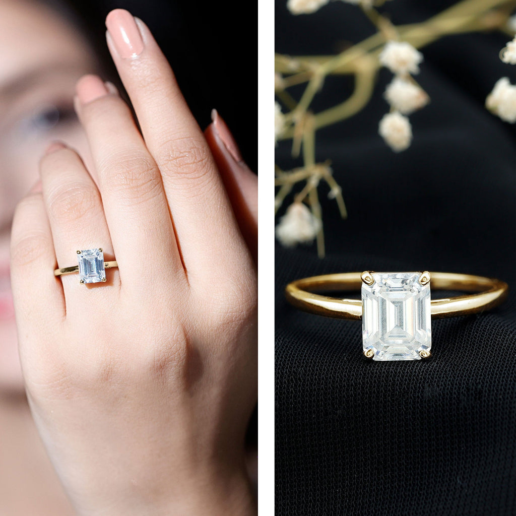 Solitaire 2.8 Carat Emerald Cut Moissanite Engagement Ring For Women