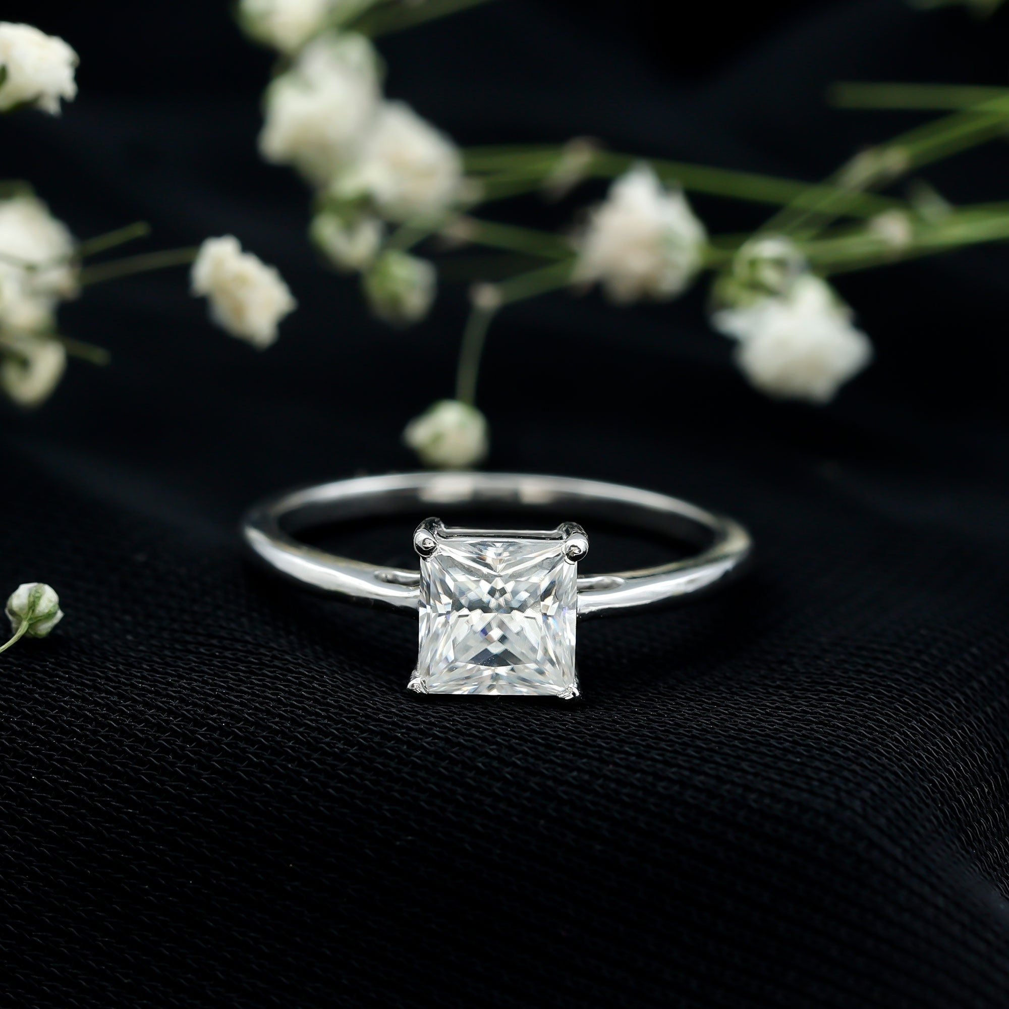 1 CT Princess Cut Moissanite Solitaire Ring for Women
