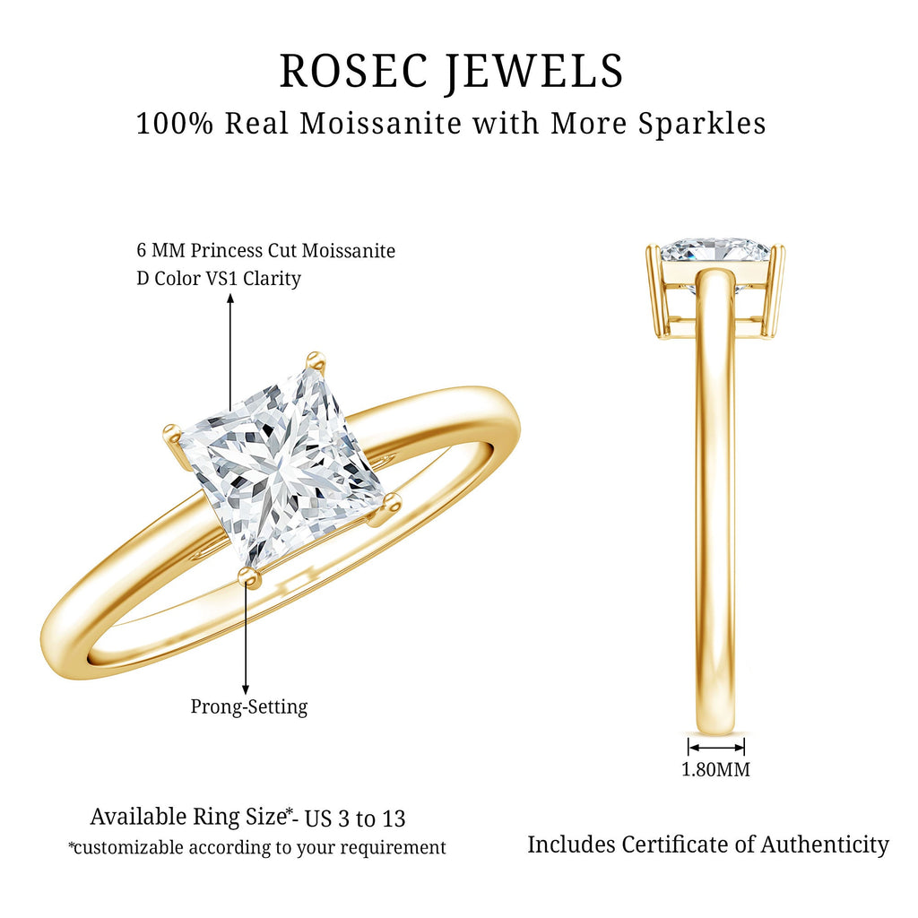 1 CT Princess Cut Moissanite Solitaire Ring for Women
