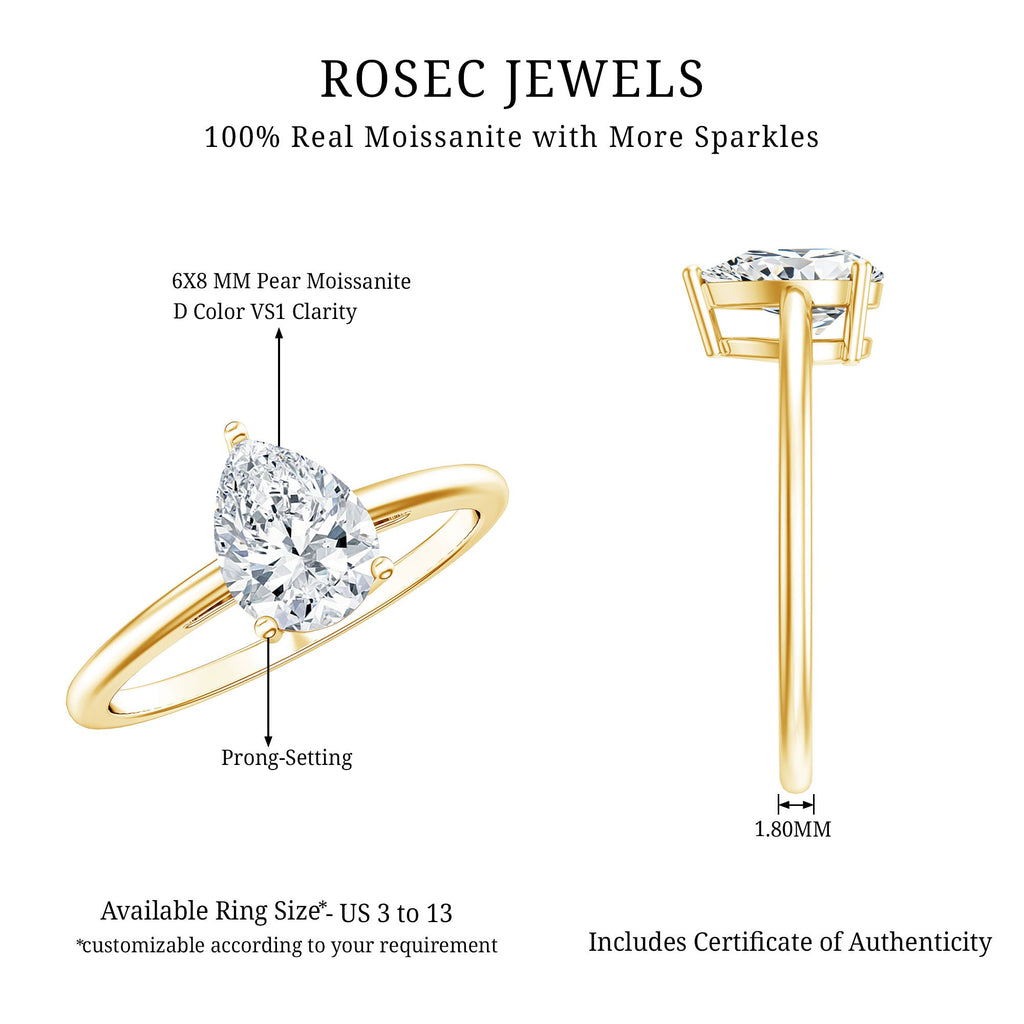 Solitaire Moissanite Teardrop Engagement Ring for Women