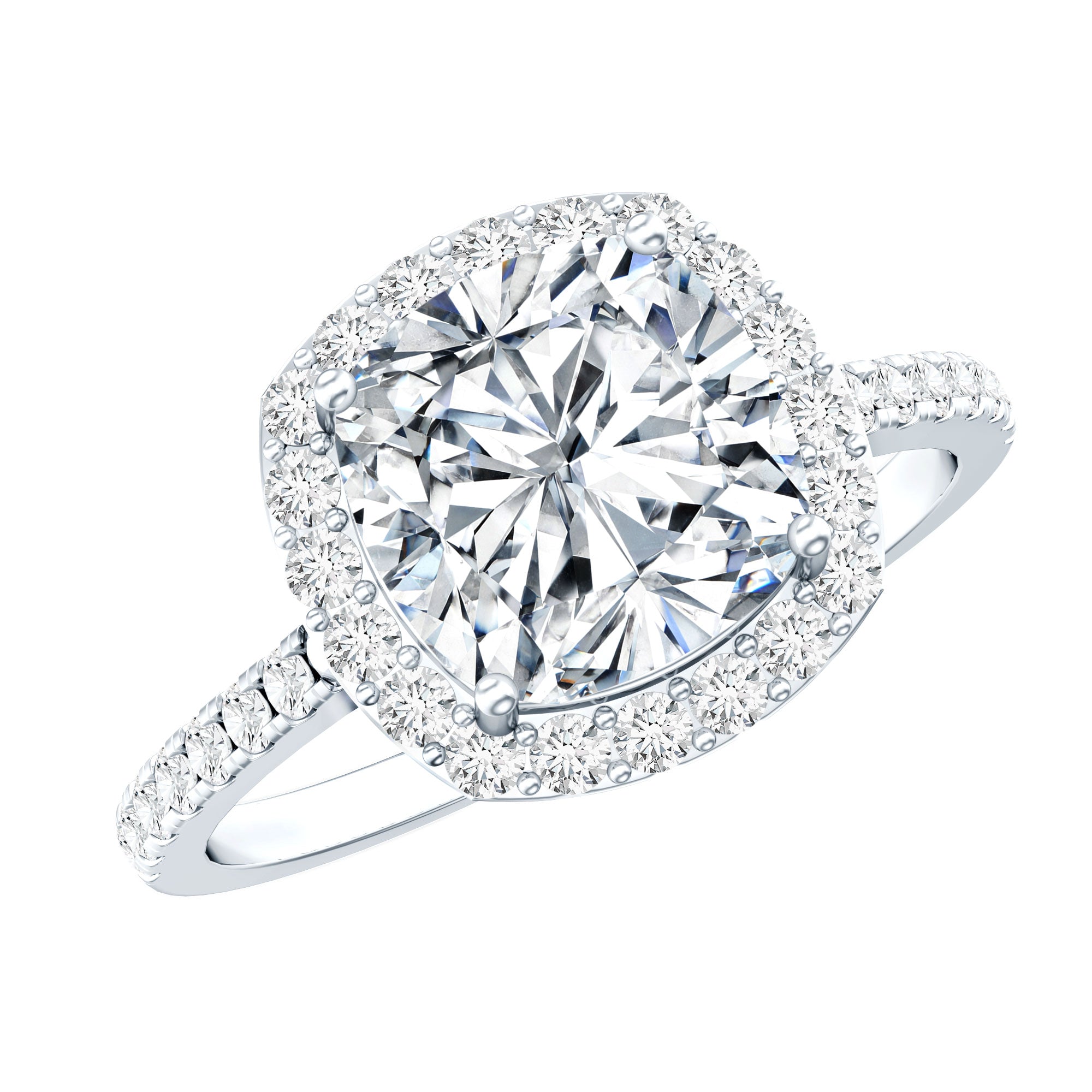 Victorian Style 3 Carat Cushion Moissanite Halo Engagement Ring