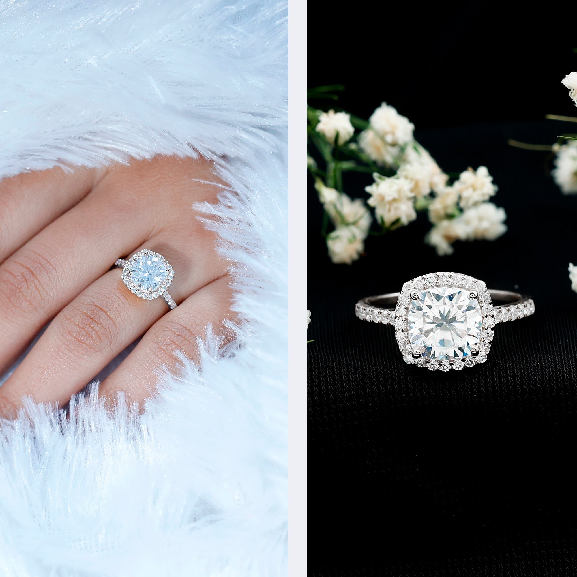 Victorian Style 3 Carat Cushion Moissanite Halo Engagement Ring