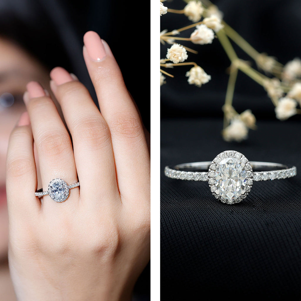 1.2 Carat Certified Moissanite Oval Halo Engagement Ring For Her