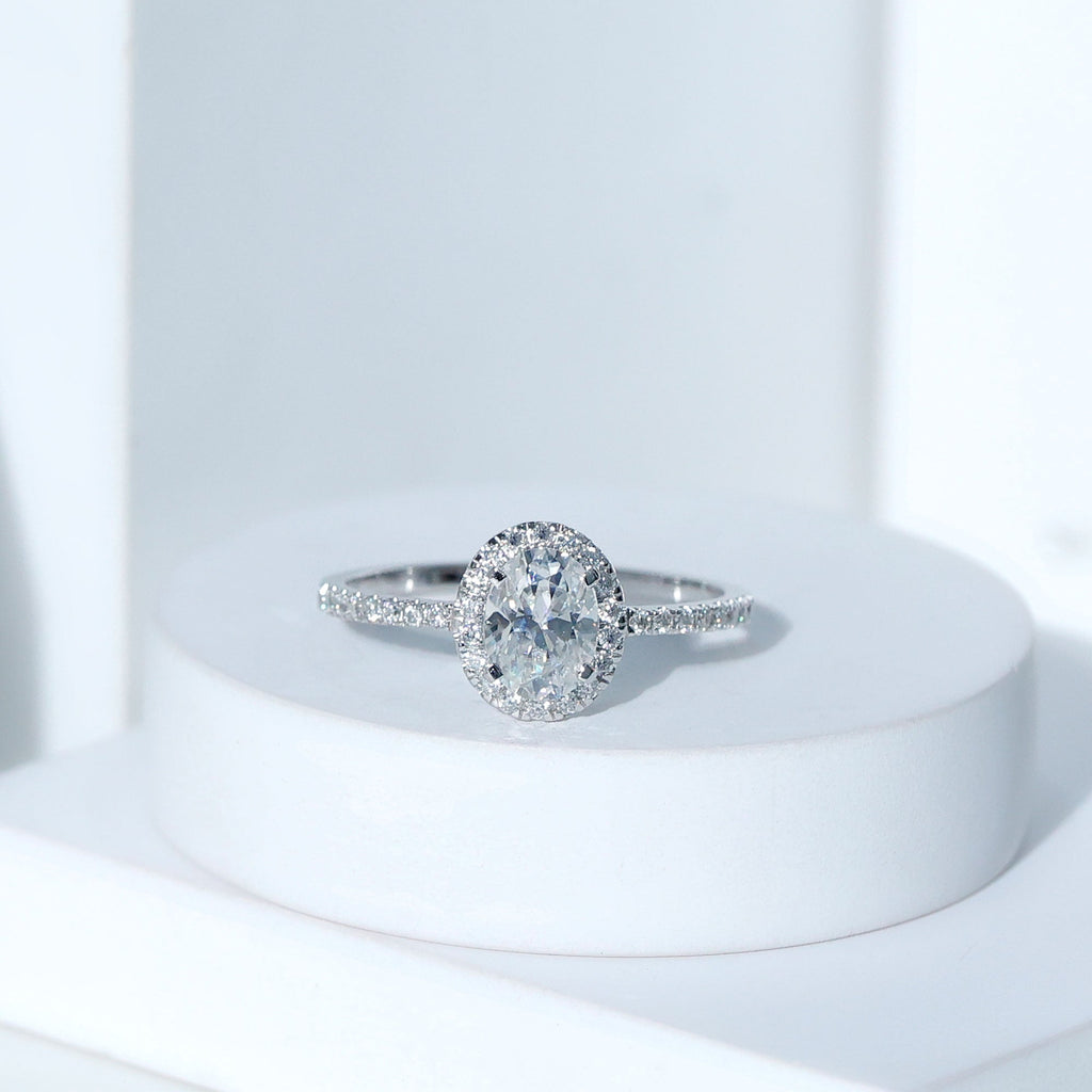 1.2 Carat Certified Moissanite Oval Halo Engagement Ring For Her
