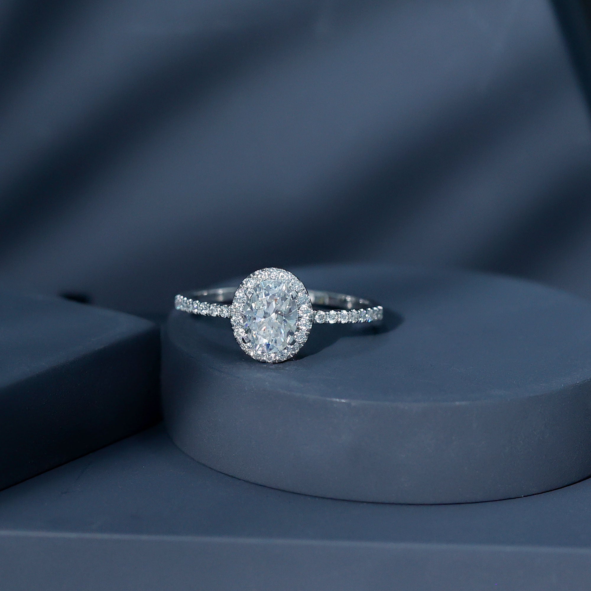1.2 Carat Certified Moissanite Oval Halo Engagement Ring For Her