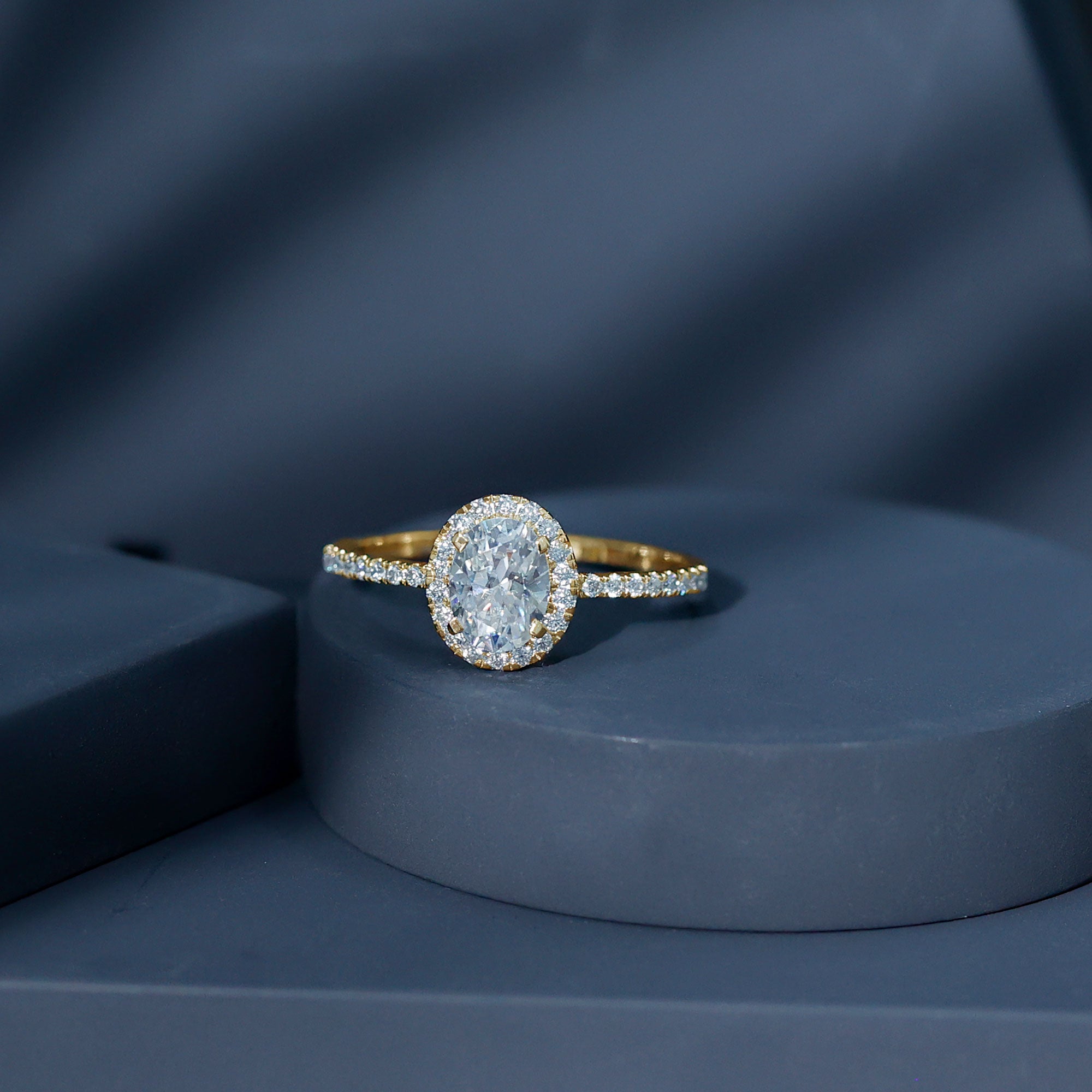 1.2 Carat Certified Moissanite Oval Halo Engagement Ring For Her