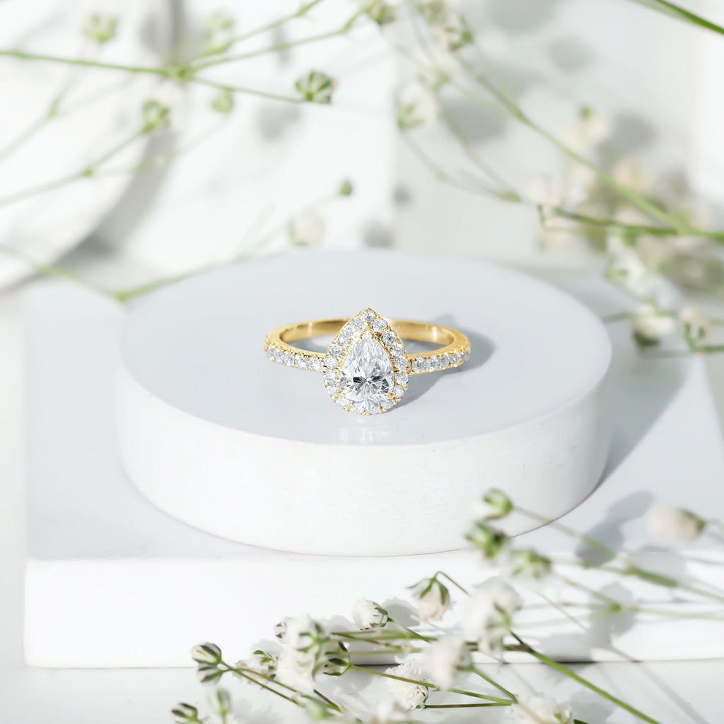 Certified Moissanite Teardrop Engagement Ring with Halo