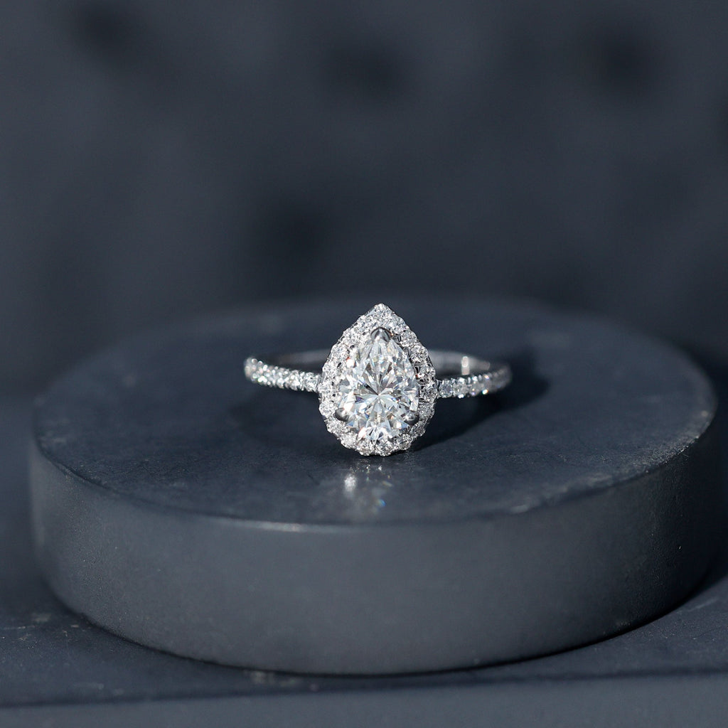 Pear Shape Moissanite Halo Engagement Ring for Women