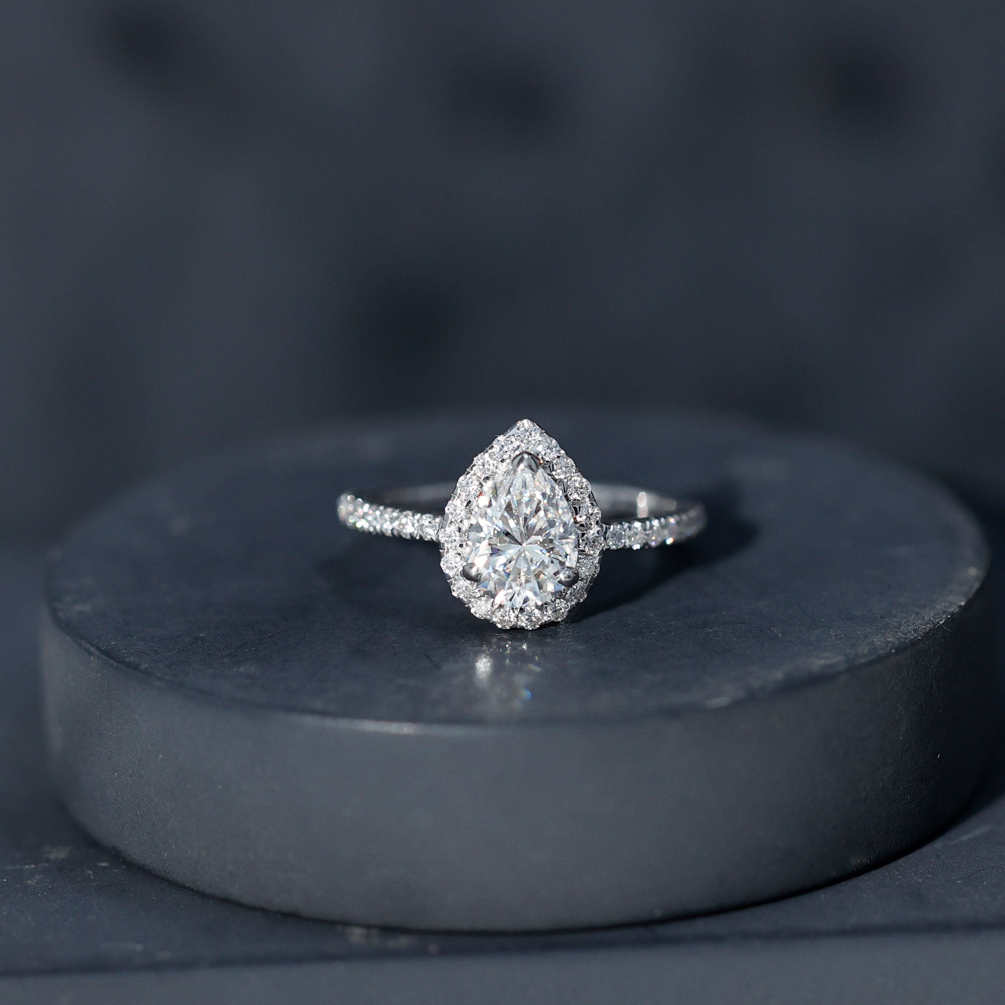 Pear Shape Moissanite Halo Engagement Ring for Women