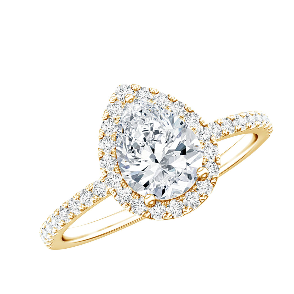 Pear Shape Moissanite Halo Engagement Ring for Women