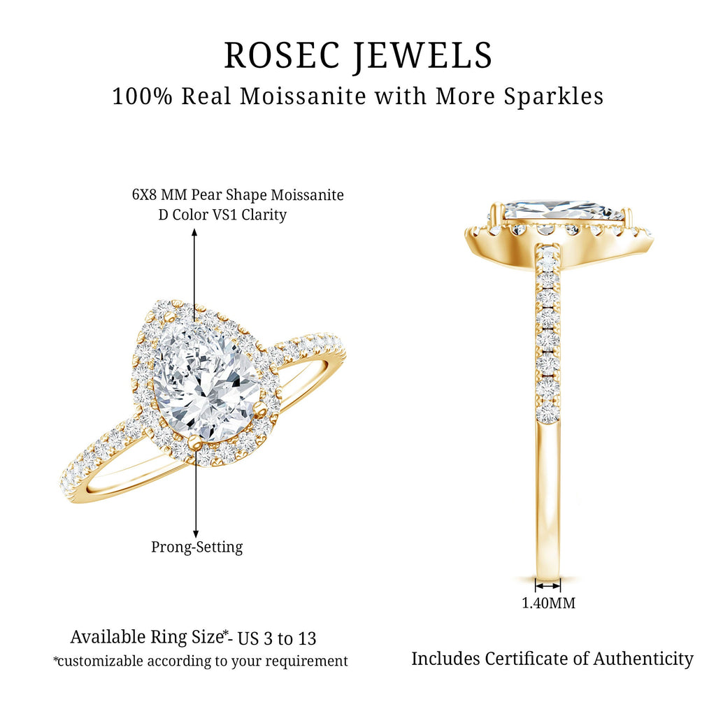 Pear Shape Moissanite Halo Engagement Ring for Women