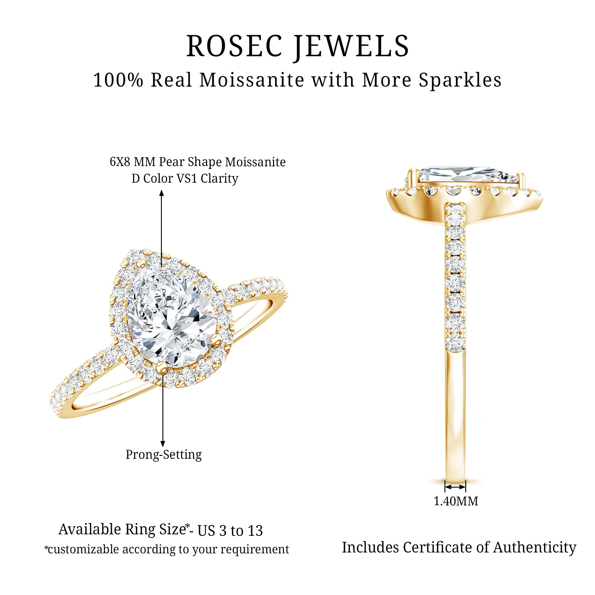 Pear Shape Moissanite Halo Engagement Ring for Women