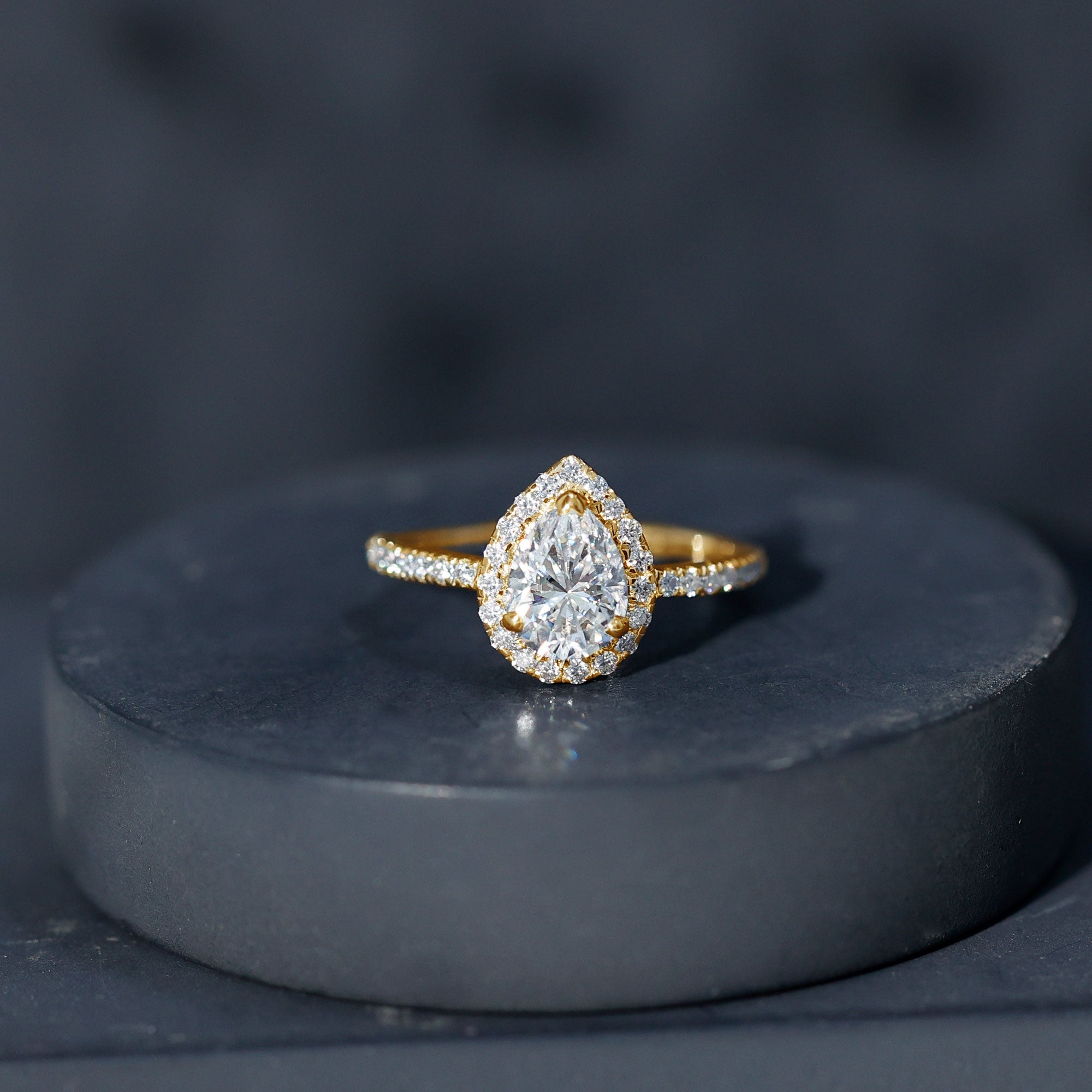 Pear Shape Moissanite Halo Engagement Ring for Women