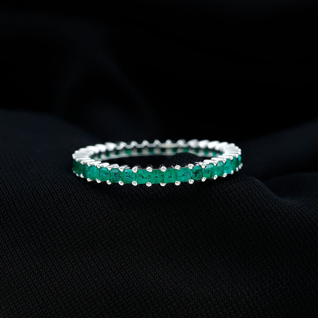 Princess Cut Natural Emerald Eternity Wedding Band