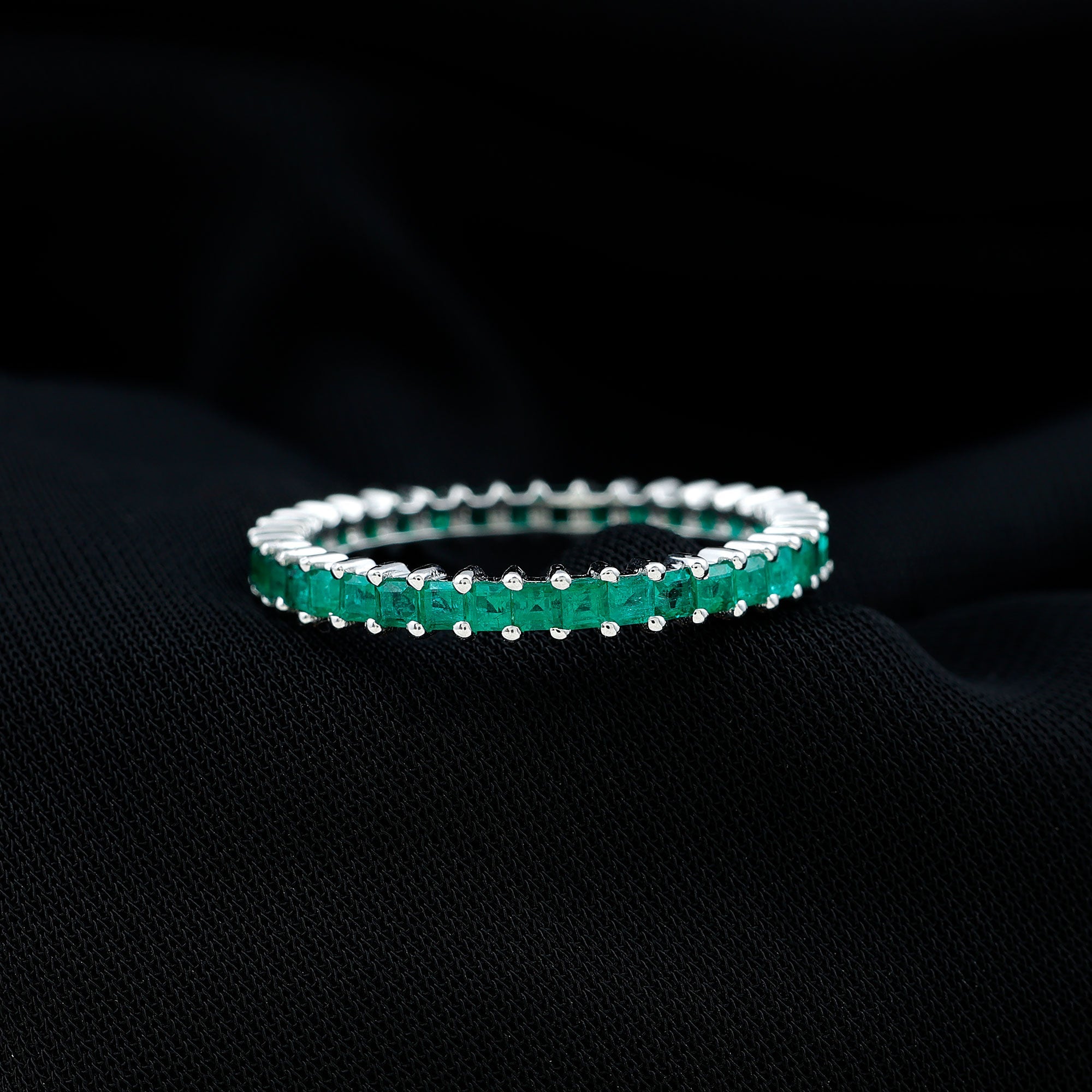 Princess Cut Natural Emerald Eternity Wedding Band