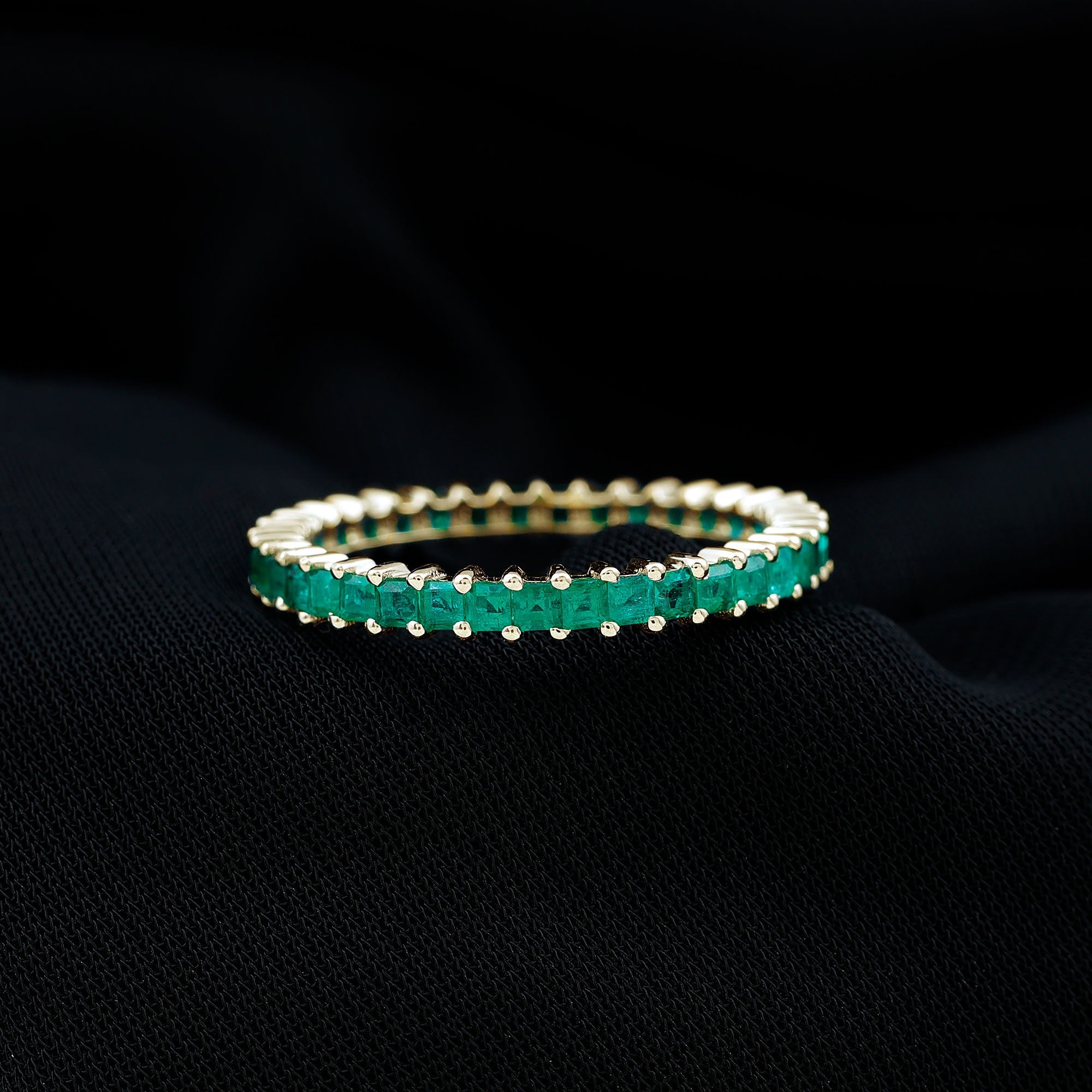 Princess Cut Natural Emerald Eternity Wedding Band