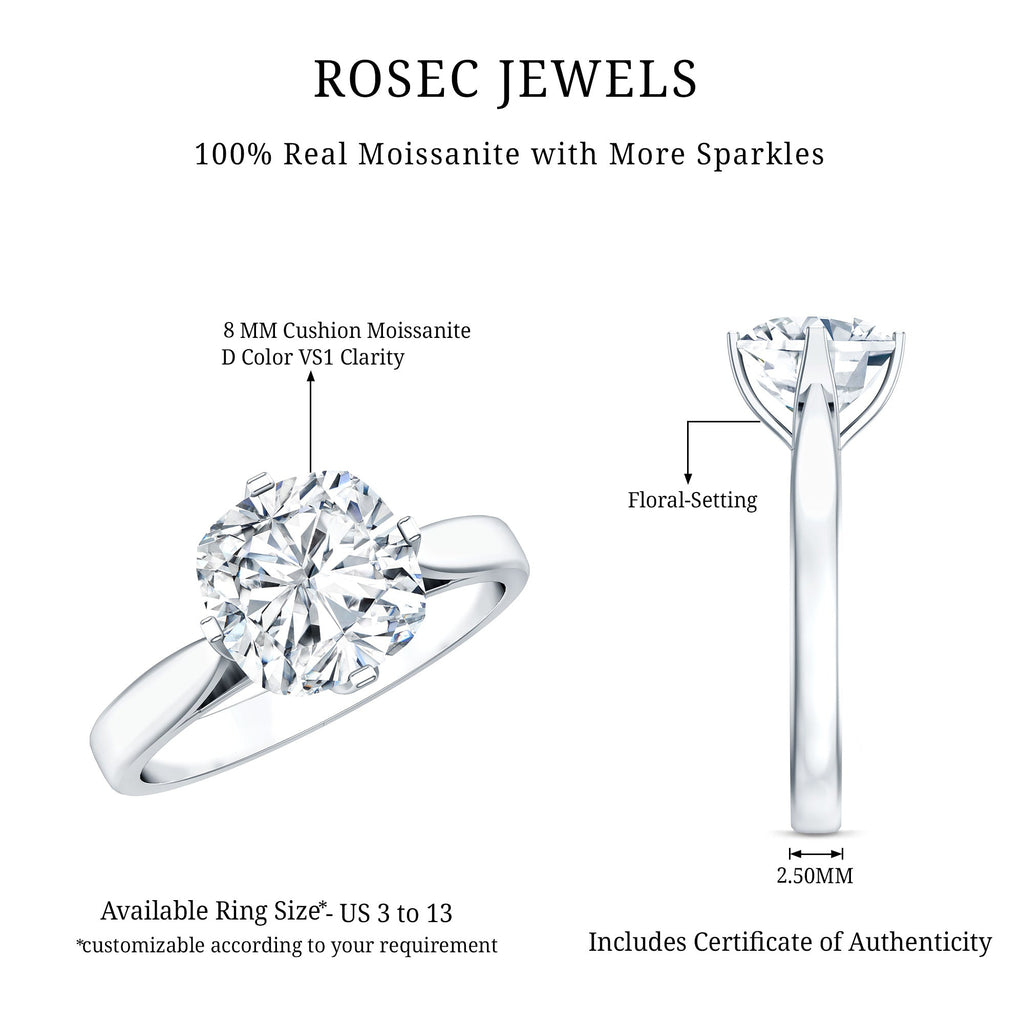 3 CT Cushion Moissanite Solitaire Engagement Ring
