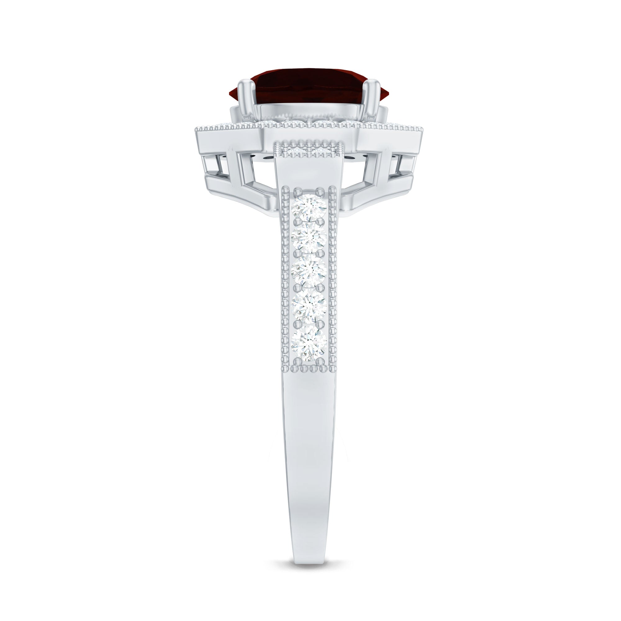 2.3 Carat Garnet Art Deco Engagement Ring with Diamond Halo