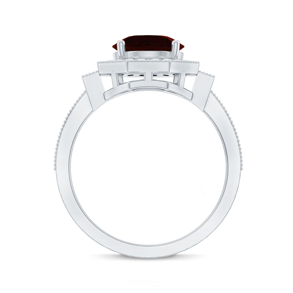2.3 Carat Garnet Art Deco Engagement Ring with Diamond Halo