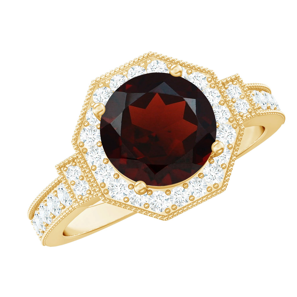 2.3 Carat Garnet Art Deco Engagement Ring with Diamond Halo