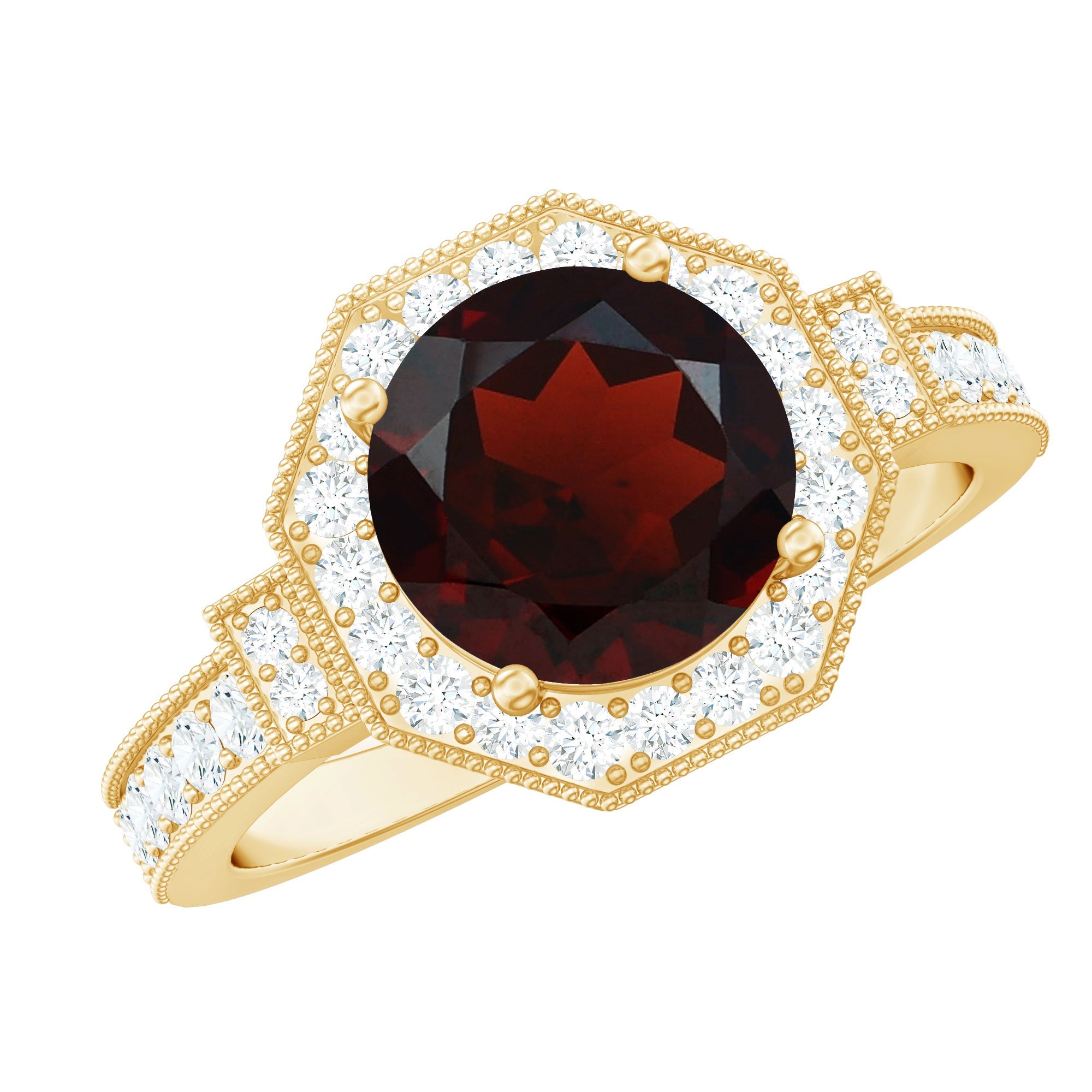 2.3 Carat Garnet Art Deco Engagement Ring with Diamond Halo
