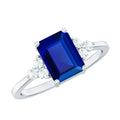 Emerald Cut Lab Created Blue Sapphire Engagement Ring with Diamond Accent